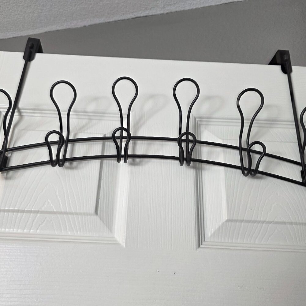 Black Metal Over-the-Door Organizer Rack – 6 Double Hooks